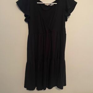 Women’s Black Flutter Sleeve Tiered Dress